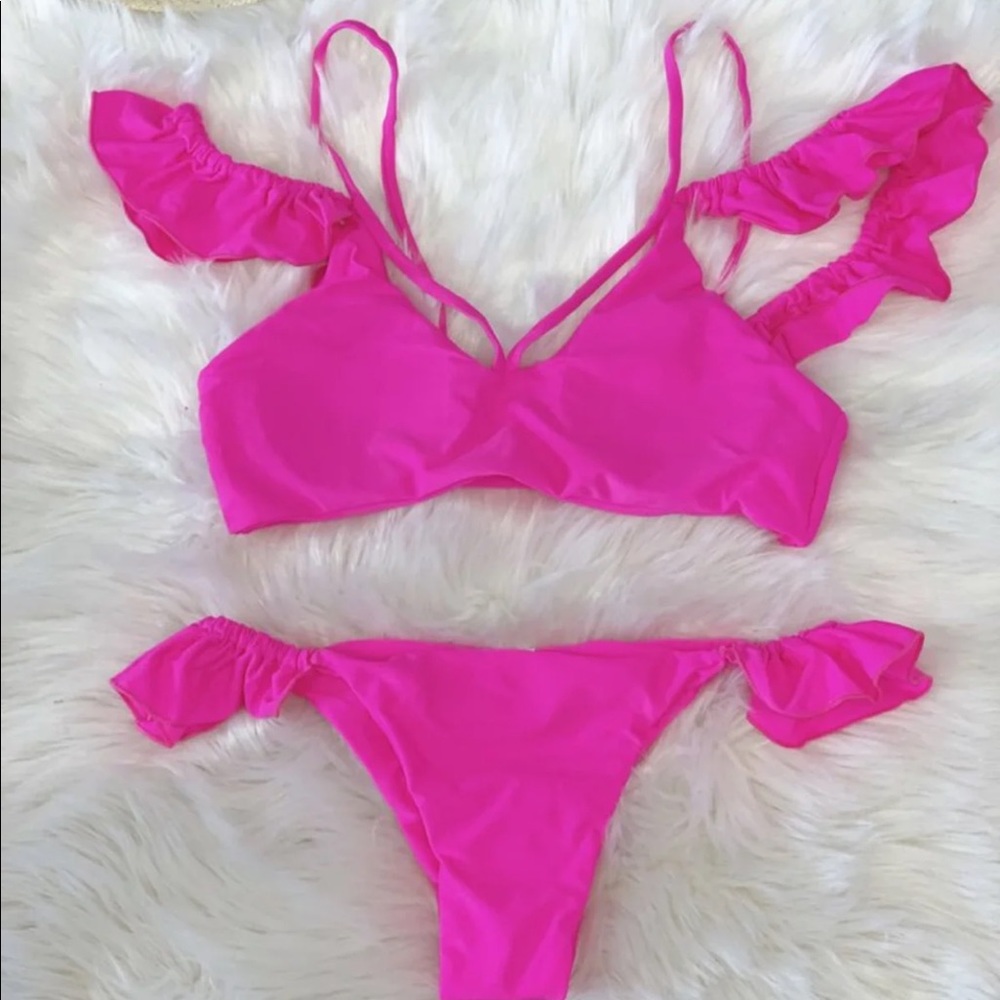 Hot pink Ruffle Bikini